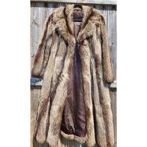 Vintage Evans Genuine Raccoon Fur Coat Full Length Brown Striped Maxi Coat Glam